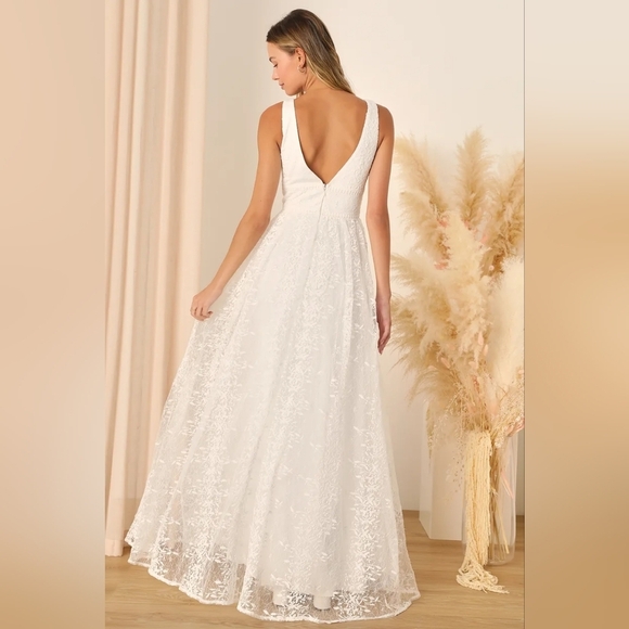 Lulus Sweetest Beloved White Mesh Embroidered Sleeveless Maxi Dress S Wedding - Picture 5 of 12